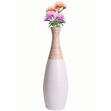 Uniquewise 31.5 Spun Bamboo Tall Trumpet Floor Vase, White and Natural QI003356W.L